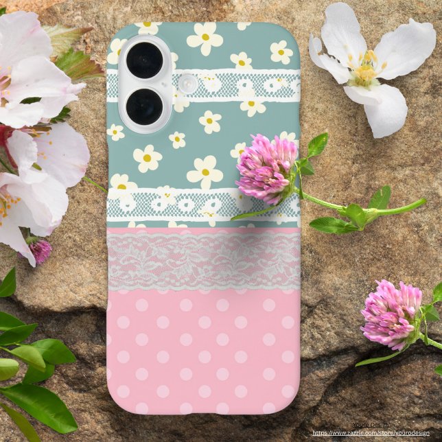 Fun collage colourful mixed pattern Girly Blossom iPhone 16 Case (Creator Uploaded)