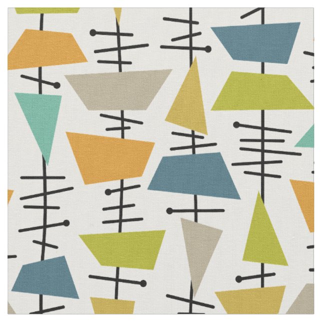 Fun Colorful Abstract Geometric Mid Century Retro Fabric (Close Up)