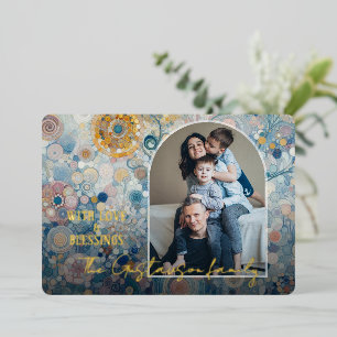 Fun Colorful Abstract Winter Wonderland Art Gold Foil Holiday Card