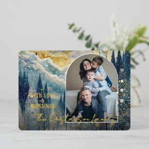 Fun Colorful Abstract Winter Wonderland Art Gold Foil Holiday Card