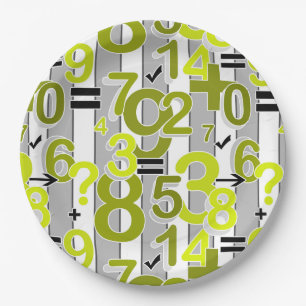 Fun colorful arithmetic math bright retro pattern  paper plate