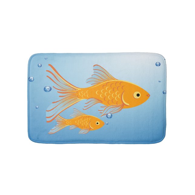 Fun Colorful Blue and Orange Goldfish Bath Mat (Front)
