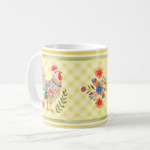 Fun Colorful Folk Art Hen Chicken Floral Mug