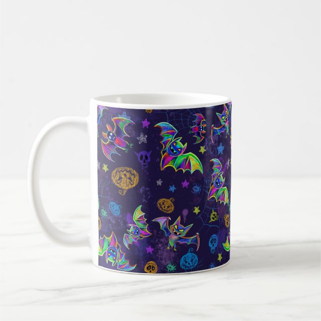 Fun  colorful Halloween neon bats Coffee Mug (Left)
