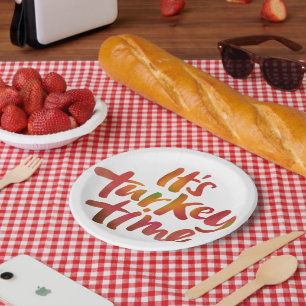 Fun Colorful It is Turkey Time Thanksgiving Dinner Paper Plate