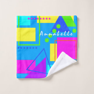FUN COLORFUL PATTERN OF SHAPES, LINES, DOTS & NAME WASH CLOTH