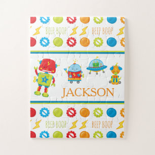 Fun Colorful Robot Beep Boop Pattern Kid Jigsaw Puzzle