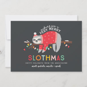 fun colorful sloth christmas holiday card