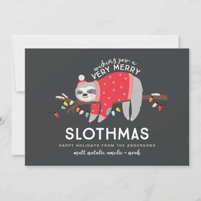 fun colorful sloth christmas holiday card (Front)