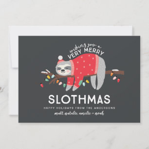 fun colorful sloth christmas holiday card