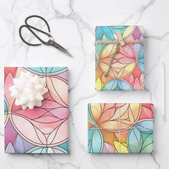 Fun Colorful Stained Glass Abstract Patterns Wrapping Paper Sheet (Front)
