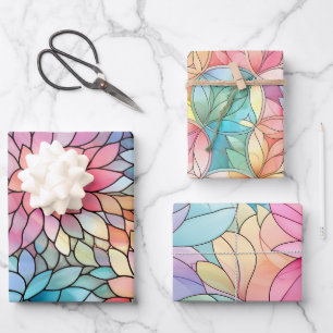 Fun Colorful Stained  Glass Window Flower Patterns Wrapping Paper Sheet