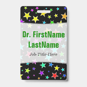Fun, Colorful Stars Pattern; Personalized Name Badge
