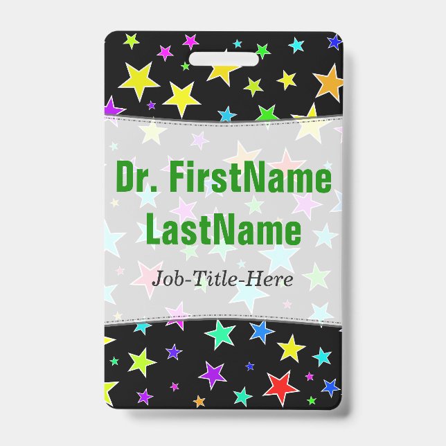 Fun, Colorful Stars Pattern; Personalized Name Badge (Front)