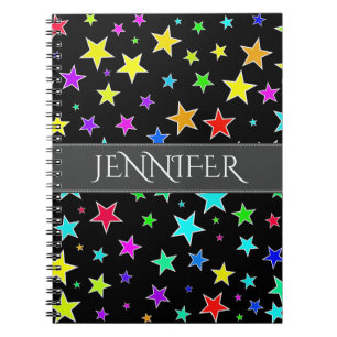 Fun, Colorful Stars Pattern + Personalized Name Notebook