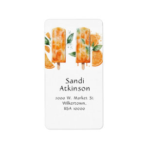 Fun, Colorful Summer Orange Popsicle & Oranges Label