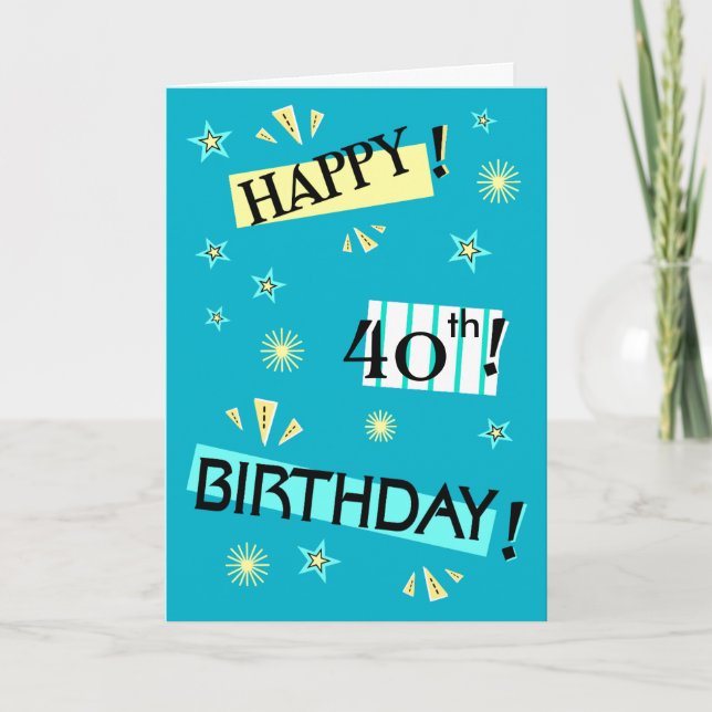 Fun Colour Block Happy 40th Birthday Greeting Card (Front)