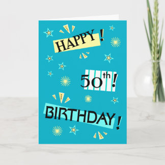 Fun Colour Block Happy 50th Birthday Greeting Card