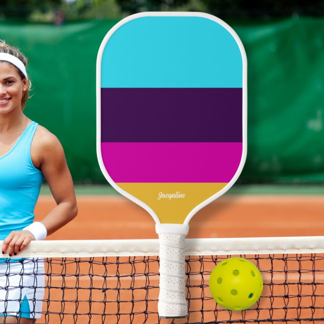 Fun Colour Block Stripes Personalized Text Name Pickleball Paddle (Creator Uploaded)