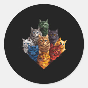 Fun Colour Cats Art Outfit For Cat Mom Dad Lady Me Classic Round Sticker