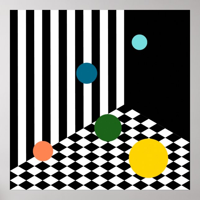 Fun Coloured Bouncing Balls In Isometric Room Poster (Front)