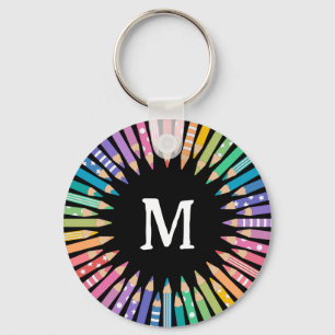 Fun Coloured Pencils Monogram Art Studio Keychain