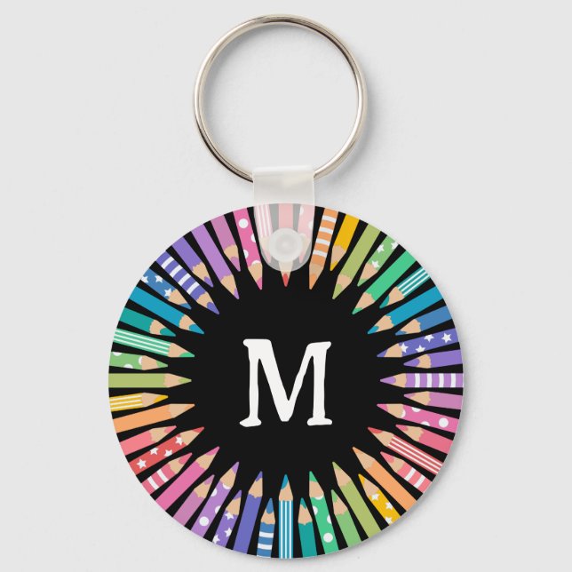 Fun Coloured Pencils Monogram Art Studio Keychain (Front)