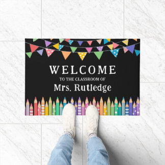 Fun Coloured Pencils Welcome Teacher's Classroom Doormat