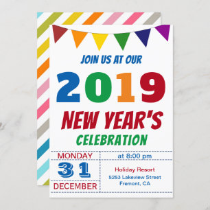 Fun Colourful 2019 New Year's Eve Party Invitation
