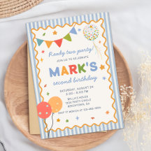 Fun Colourful 2nd Birthday Invitation