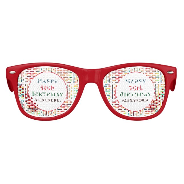 Fun Colourful 50th Birthday Personalize Kids Sunglasses (Front)