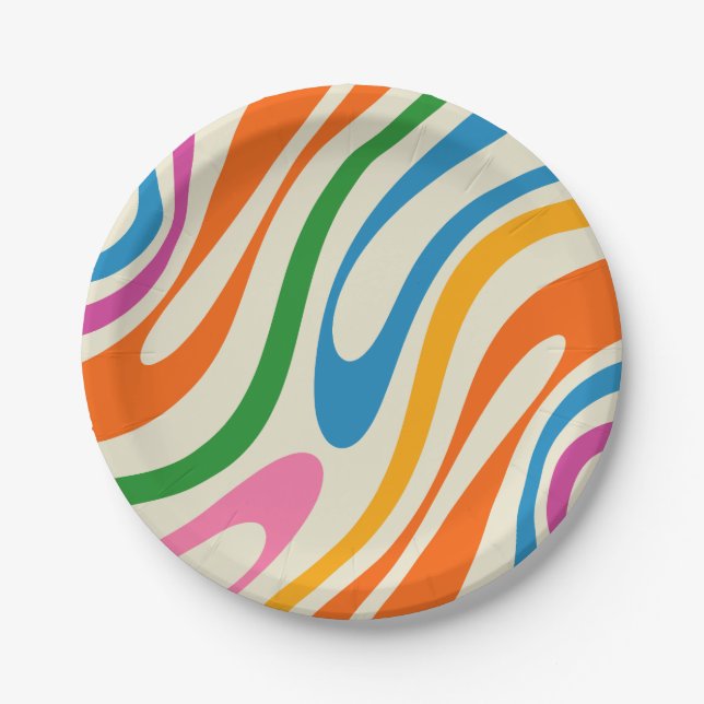 Fun Colourful Abstract Retro Contemporary Pattern Paper Plate (Front)