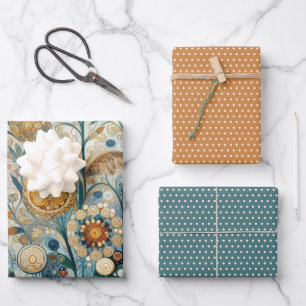 Fun Colourful Abstract Snowflakes Floral Art Wrapping Paper Sheet