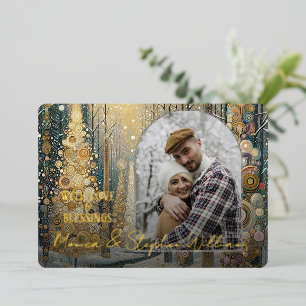 Fun Colourful Abstract Winter Wonderland Art Gold Foil Holiday Card