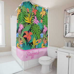 Fun, Colourful Add Name Tropical Foliage & Flowers