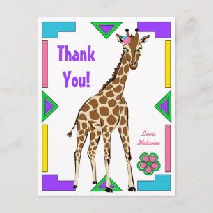 Fun Colourful African Design Girl Giraffe Note Car Thank You Card