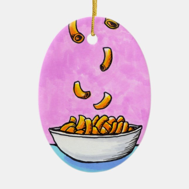 Fun colourful art mac and cheese comfort food ceramic ornament (Front)
