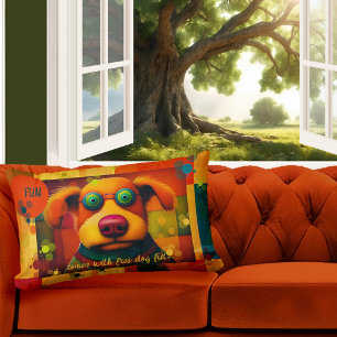 Fun Colourful Artistic Dog Lumbar Pillow