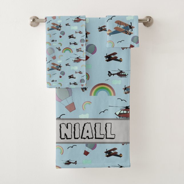 Fun Colourful Aviation Personalized Bath Towel Set (Insitu)