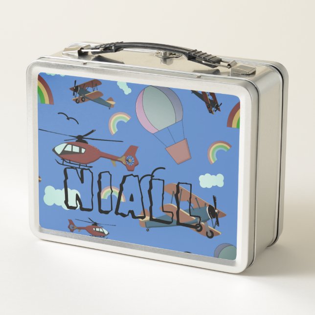 Fun Colourful Aviation Personalized Metal Lunch Box (Back)