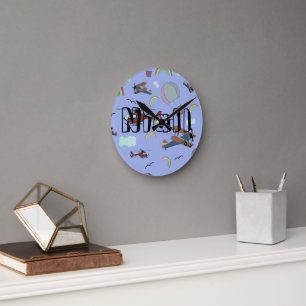 Fun Colourful Aviation Round Clock