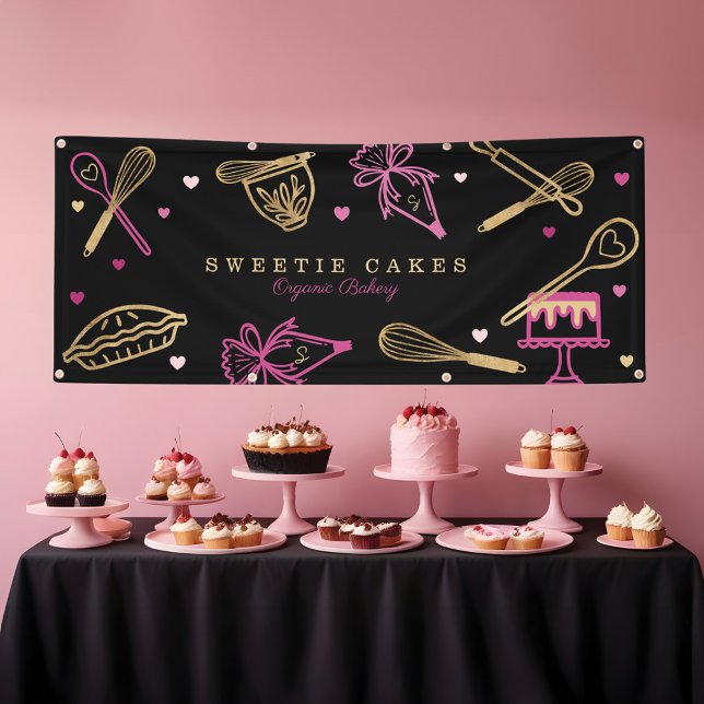 Fun Colourful Baking & Cooking Utensil Black & Gol Banner (Fun Colorful Baking & Cooking Utensil Black & Gold Banner)