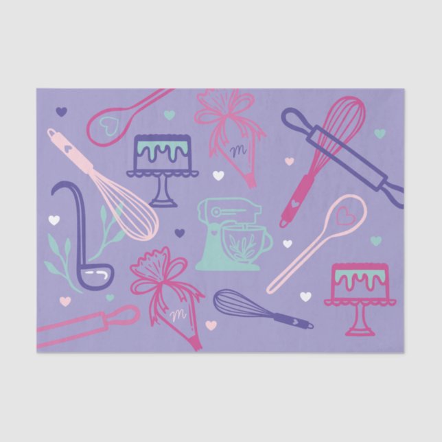 Fun Colourful Baking & Cooking Utensil Pattern Tissue Paper (Front)