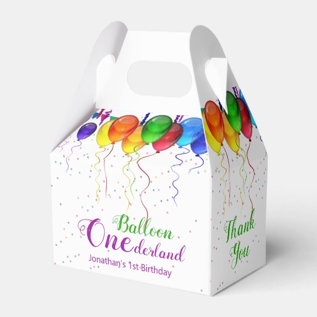 Fun Colourful Balloon Wonderland 1st Birthday  Favor Box (Back Side)