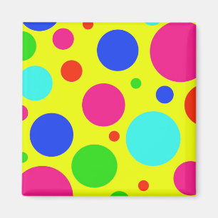 Fun Colourful Big Polka Dots on Yellow Magnet