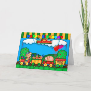 fun colourful birthday card with toy train