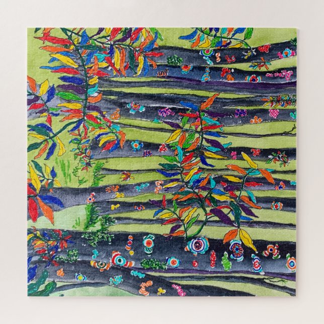 Fun Colourful Blue & Green Forest Jigsaw Puzzle (Horizontal)
