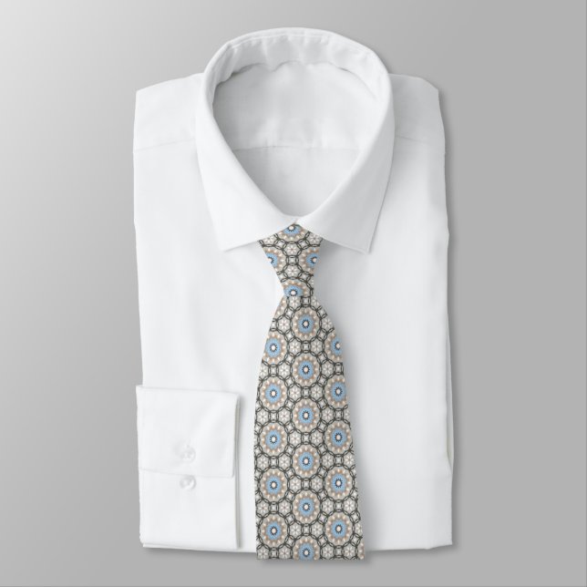 Fun Colourful Blue Ivory Pattern Tie (Tied)