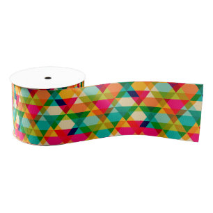 Fun Colourful Bright Geometric Triangle Pattern Grosgrain Ribbon