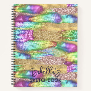 Fun Colourful Brush Strokes Faux Unicorn Glitter Notebook